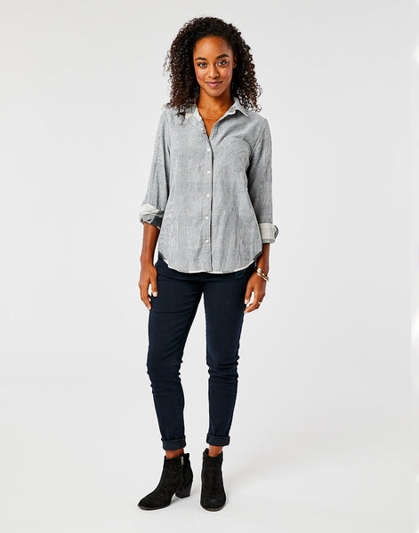 Lydia Button Down: Moon Plaid/Moon Stripe