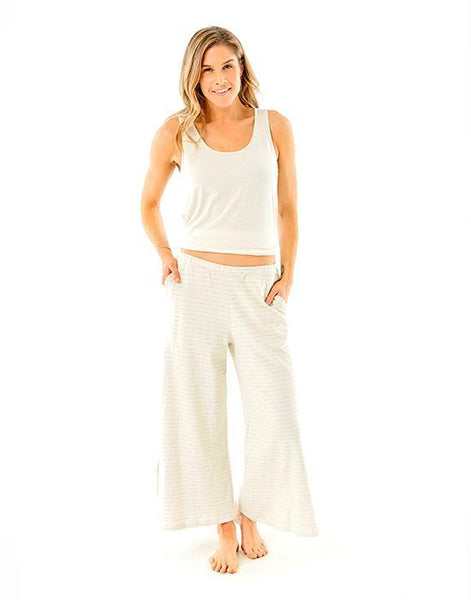 Insley Loose Cropped Pant: Stone Stripe - Final Sale