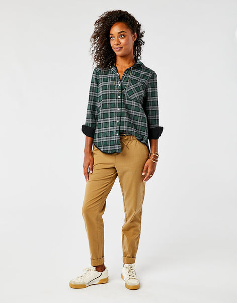 Lydia Button Down: Black/Malacite Plaid